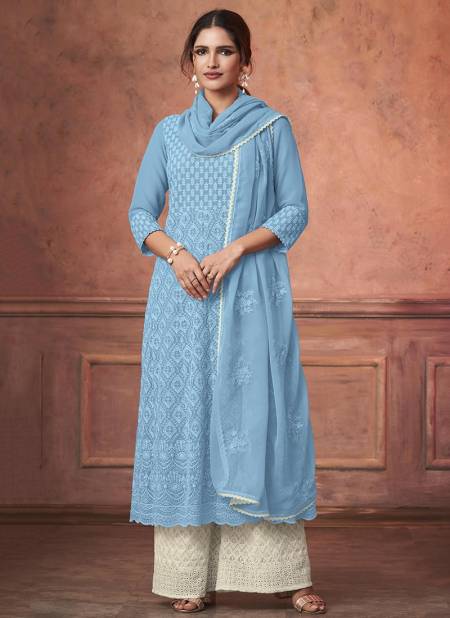 Sky Blue Colour NOOR Maisha Festive Wear Heavy Pure Georgette Redymade Salwar Kameez Collection 3162